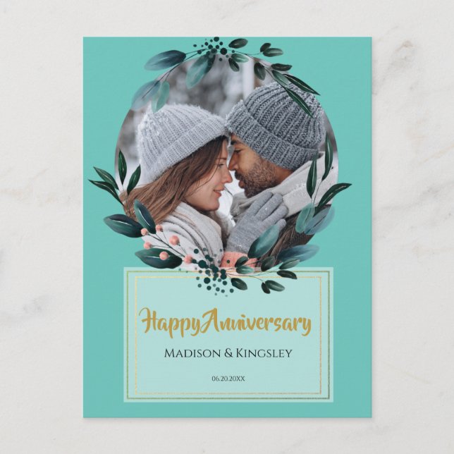 Carte Floral Extraordinaire Anniversaire Turquoise (Devant)