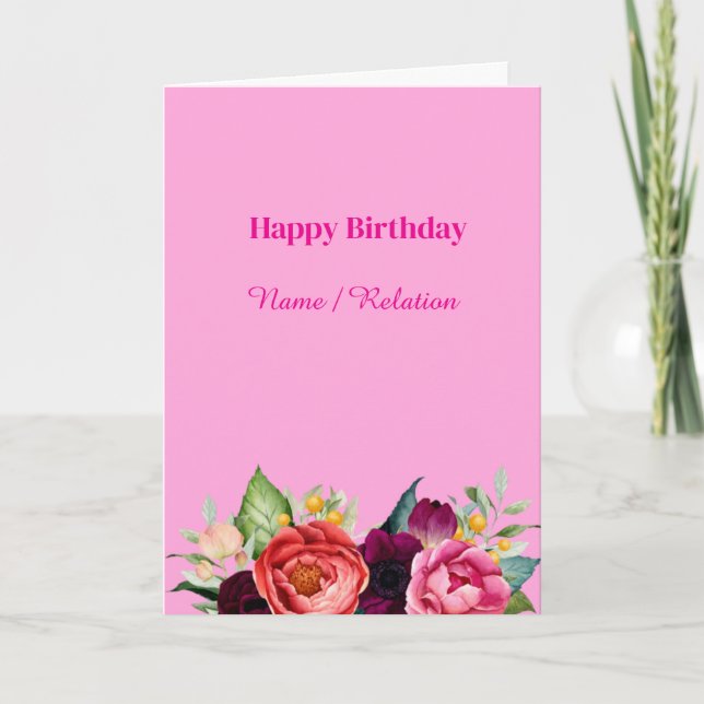 Carte Floral Fleur sauvage rose Aquarelle Anniversaire (Devant)