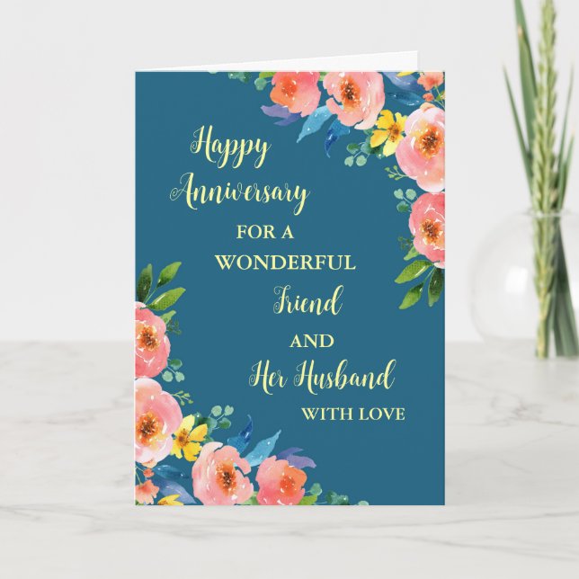 Carte Floral Friend et Son Mari Anniversaire (Devant)