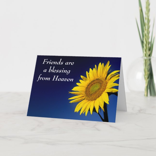 Carte Floral Friends Sunflower Jaune & Fleurs Bleues (Devant)