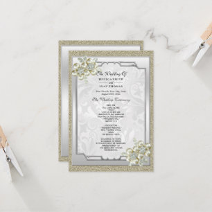 Carte Floral Gem encadré, Gold & Silver Wedding Programm