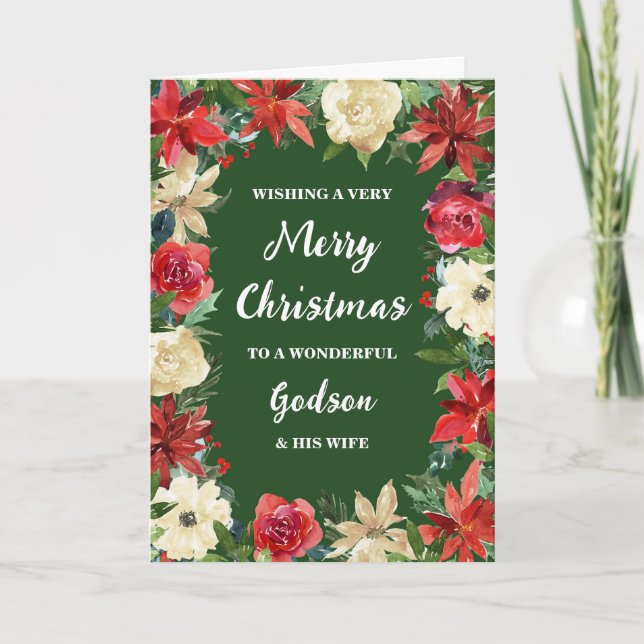 Carte Floral Godson et sa femme Joyeux Noël (Devant)