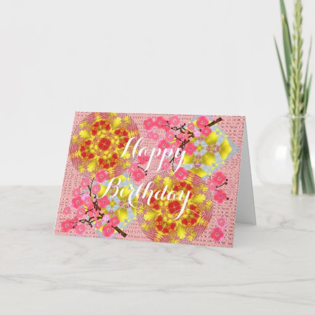 Carte Floral japonais rose cerisier fleurs joliment (Devant)