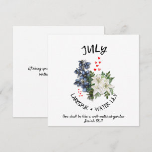 Carte Floral JUILLET Mois de naissance Fleur Custom Chri