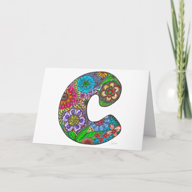 Carte Floral Lettre C - à partir d'oeuvres origina (Devant)