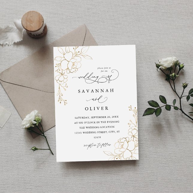 Carte Floral Linal Blanc & Noir Mariage (Créateur téléchargé)