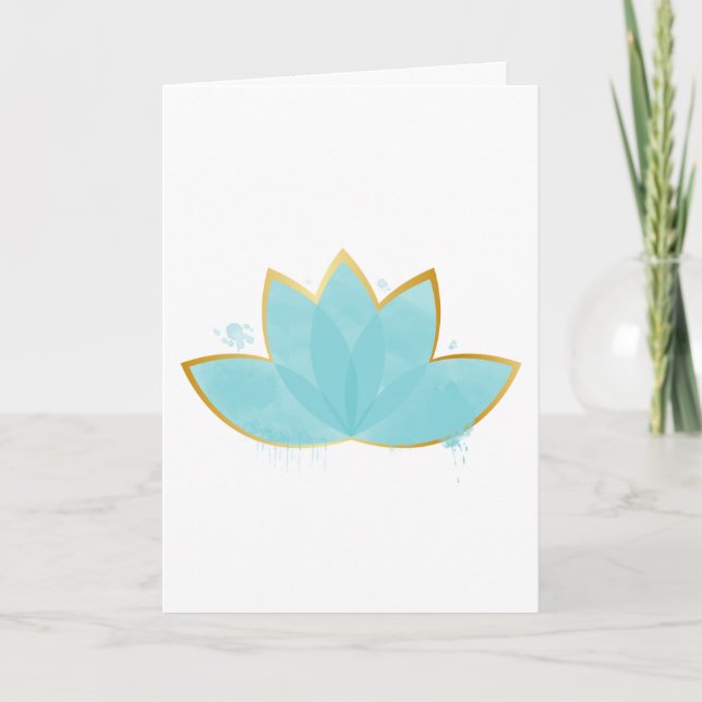 Carte Floral Lotus Aquarelle Mer Bleu et or Faux (Devant)