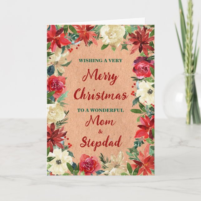 Carte Floral Maman et Stepdad Joyeux Noël (Devant)