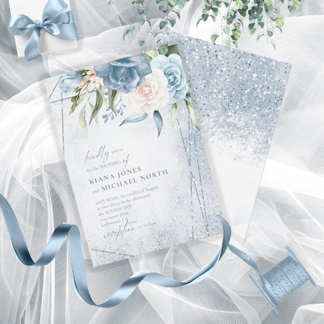 Carte Floral Mariage Dusty Blue ID889 (Créateur téléchargé)
