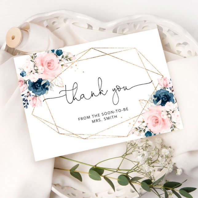 Carte Floral marine blush géométrique nuptiale merci (Créateur téléchargé)