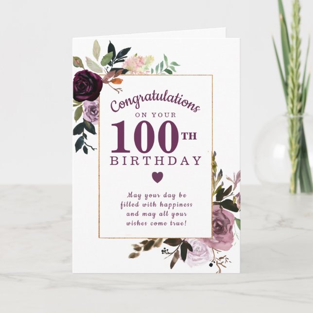 Carte Floral mauve rose 100e anniversaire (Devant)