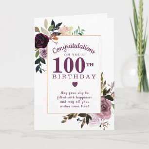 Carte Floral mauve rose 100e anniversaire