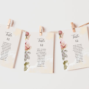 Carte Floral moderne   Tableau des numéros de la table d
