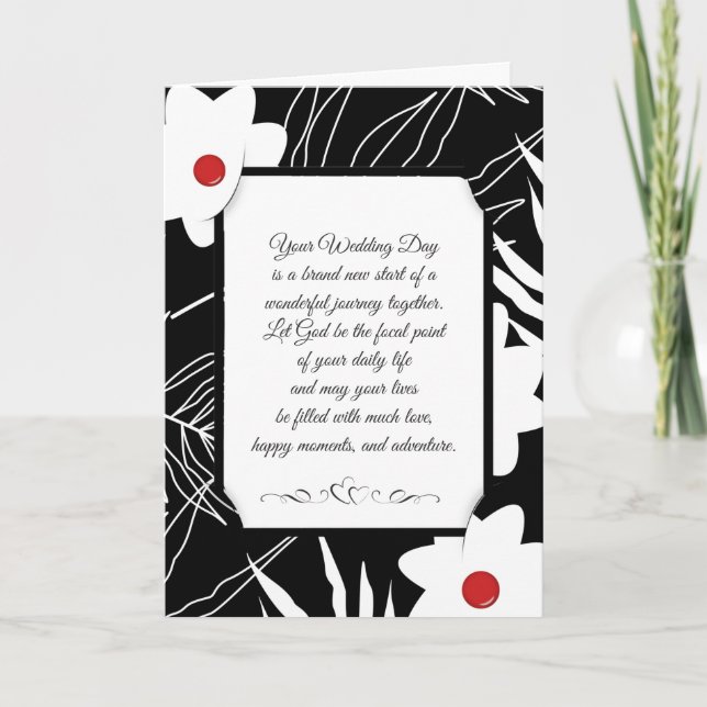 Carte Floral noir et blanc Mariage religieux (Devant)