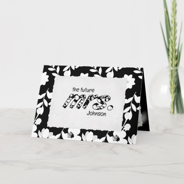 Carte Floral noir et blanc pour mariée (Devant)