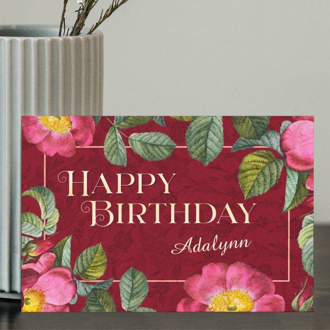 Carte Floral Nom personnalisé Photo Red Anniversaire Car (Créateur téléchargé)