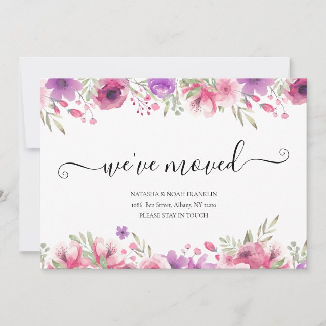 Carte Floral Nous avons déplacé Script Nouvelle adresse  (Devant)