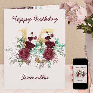 Carte Floral Numéro 15 Personnalisé 15e anniversaire