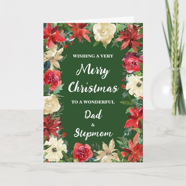 Carte Floral Papa et Stepmaman Joyeux Noël (Devant)