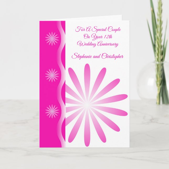 Carte Floral Personnalisé 12e anniversaire de Mariage (Devant)
