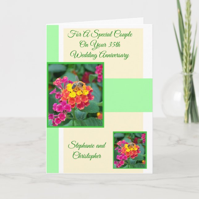 Carte Floral Personnalisé 35e anniversaire de Mariage (Devant)