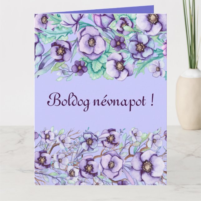 Carte Floral pourpre - Jour du nom hongrois (Devant)