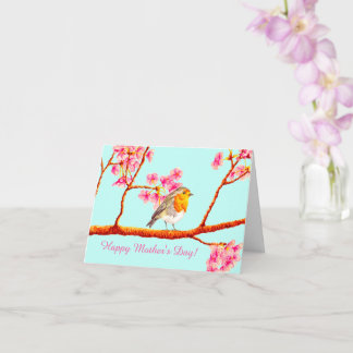 Carte Floral Printemps Robin Oiseau Fête des mères