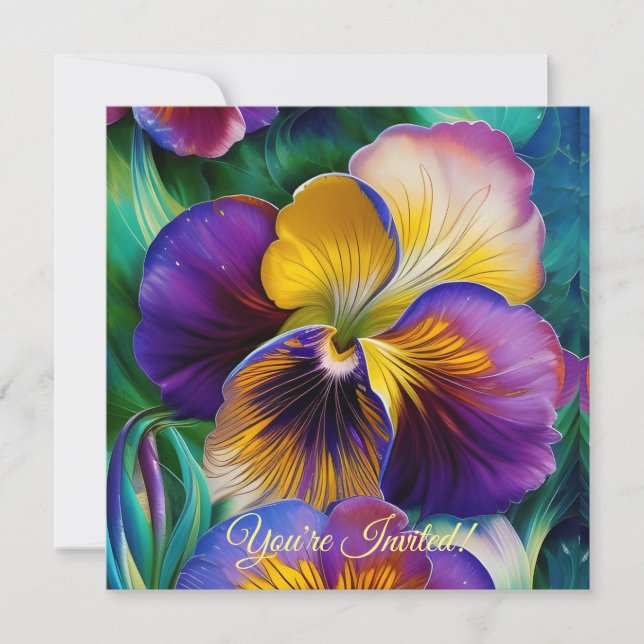 Carte Floral Purple et l'invitation de l'or Pansy (Devant)