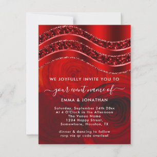 Carte Floral QR Code Parties scintillant Bourgogne Red R