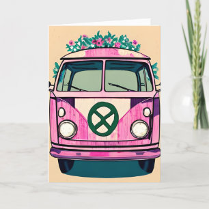 Carte Floral Retro Van des années 1970   Anniversaire Su