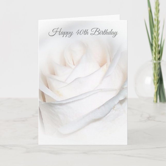 Carte Floral Rose blanche Personnalisé 40e anniversaire (Devant)