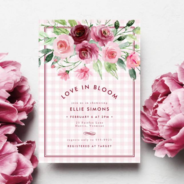 Carte Floral rose En vichy l'amour dans la Fête des mari (Créateur téléchargé)