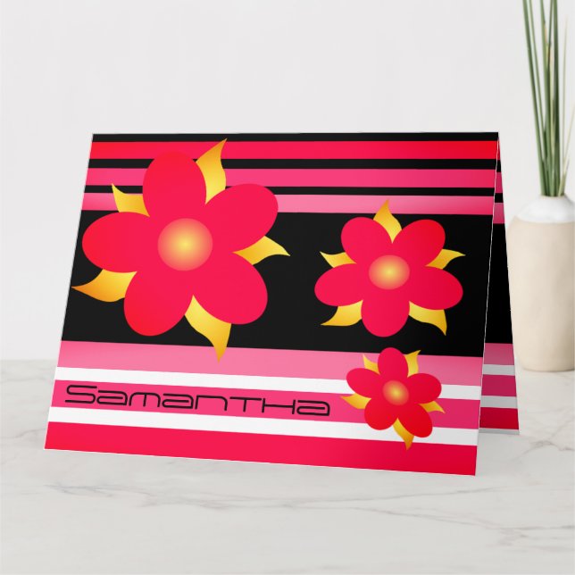 Carte Floral Rose Et Gris (Devant)