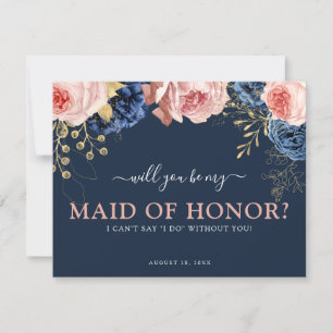 Carte Floral rose et marine Serez-vous ma servante d'h