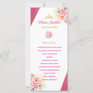 Carte Floral rose et Quinceañera or Ordre des événements