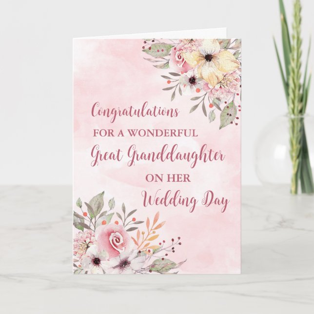 Carte Floral rose grand Mariage (Devant)