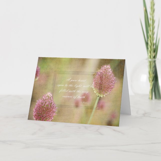 Carte Floral rose inspiré avec citation de Rumi (Devant)