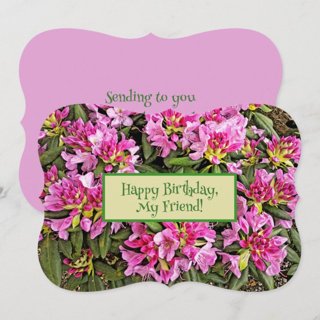 Carte Floral rose "Joyeux Anniversaire, Mon Ami !" (Devant / Derrière)