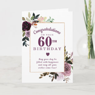 Carte Floral rose mauve 60e anniversaire