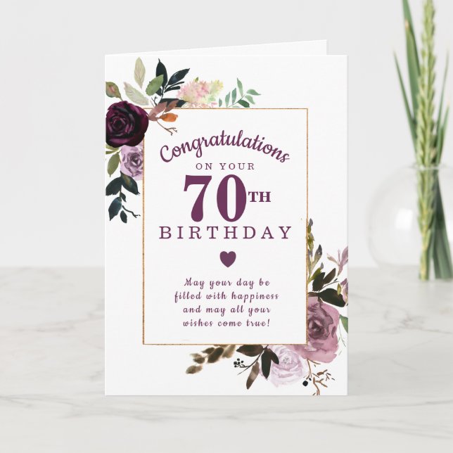 Carte Floral rose mauve 70e anniversaire (Devant)
