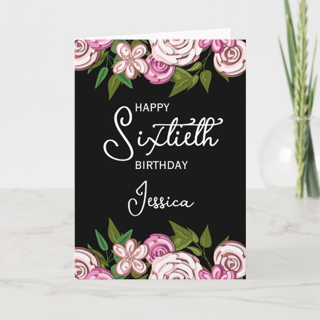 Carte Floral rose noir 60e anniversaire (Devant)