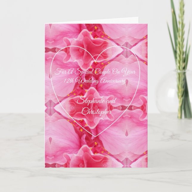 Carte Floral rose Personnalisé 12e anniversaire de Maria (Devant)