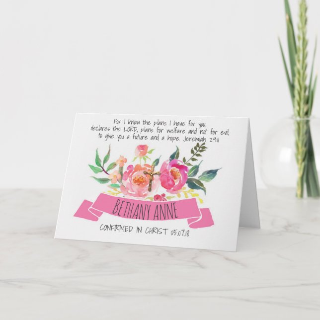 Carte Floral rose Roses Crucifix Scripture Confirmation (Devant)