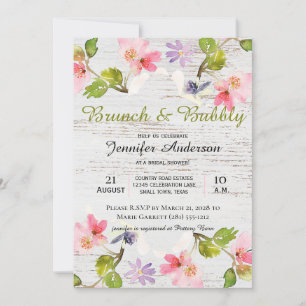 Carte Floral rose rustique sur Brunch nuptial en bois bl