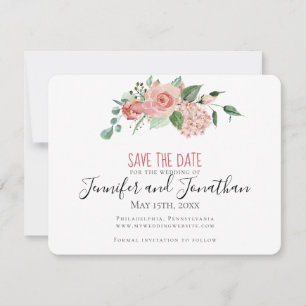 Carte Floral rose traditionnel Sauvegarder la date Maria