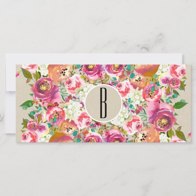 Carte Floral Rustic Kraft Certificat cadeau Monogram (Devant)