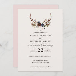 Carte Floral rustique et bois mariage rose pâle