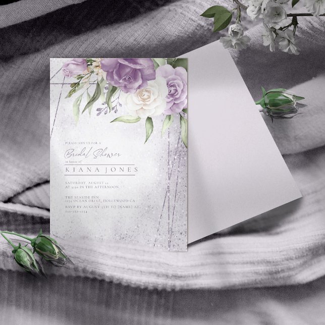Carte Floral Sparkles Mariage Fête des mariées Mauve ID8 (Créateur téléchargé)