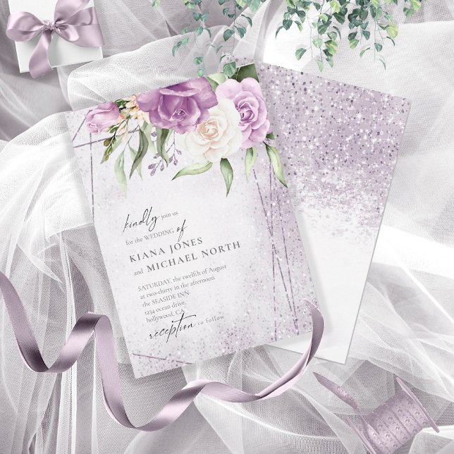 Carte Floral Sparkles Mariage Mauve ID889 (Créateur téléchargé)