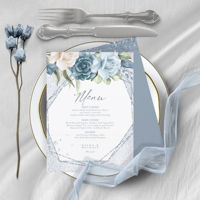 Carte Floral Sparkles Mariage Menu3 Blue ID889 (Créateur téléchargé)